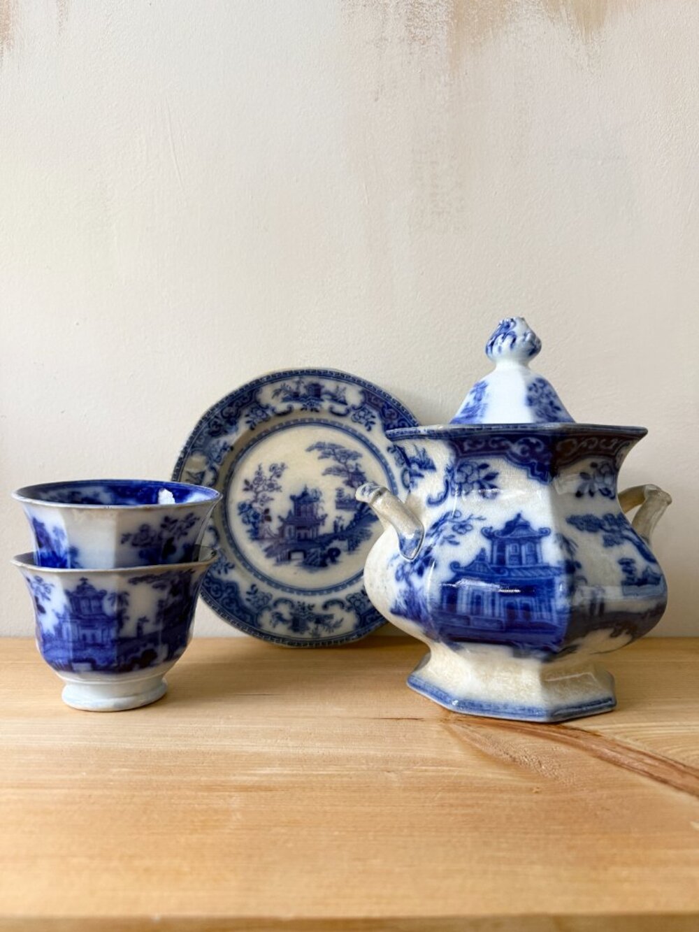 Antique Peking Transferware Soup Tureen Set English Blue & White Porcelain